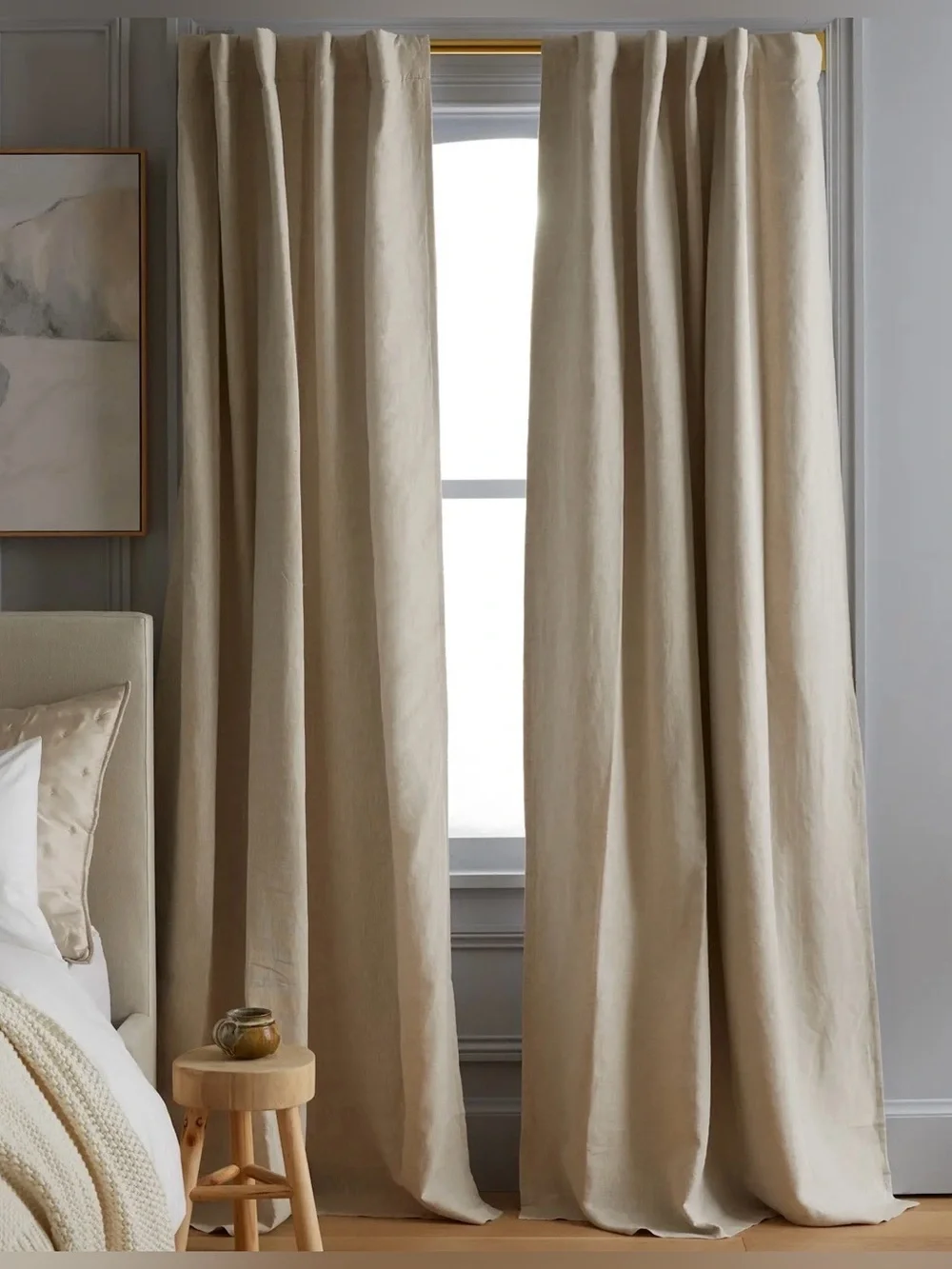 NWT Quince European Linen Room Darkening Curtain - Single Panel, 96 X 96-Flax